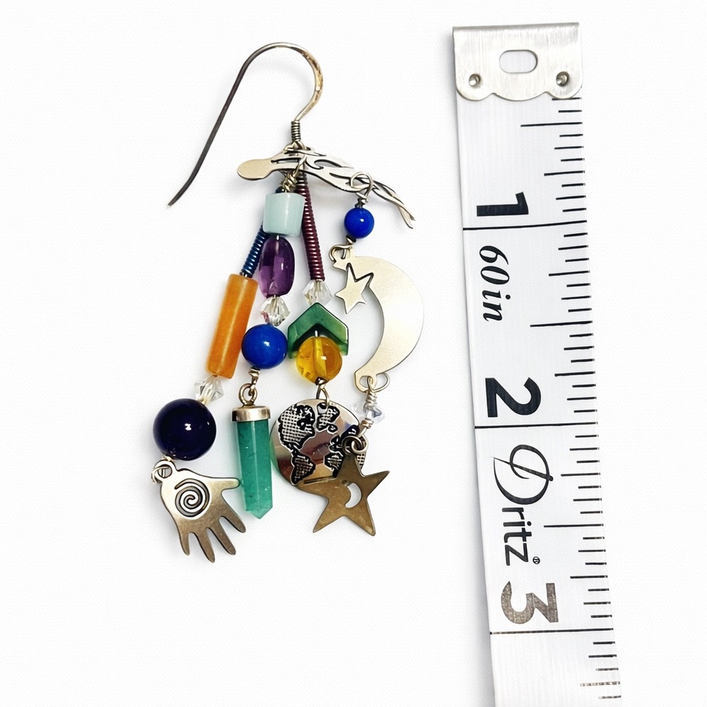 Sterling Silver Gemstone Charm Dangle Earrings Bo… - image 5